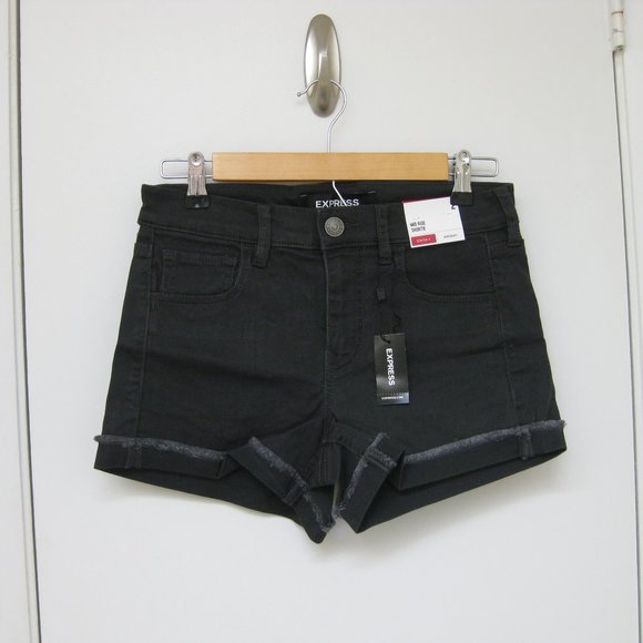NWT Express black denim frayed hem shorts 2 - Picture 1 of 8